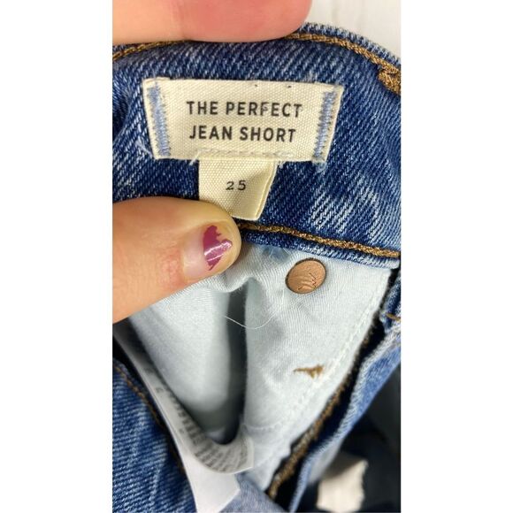 Madewell Women's Blue Zip And Button Fly Raw Hem The Perfect Jean Short Size 25 - Picture 4 of 7